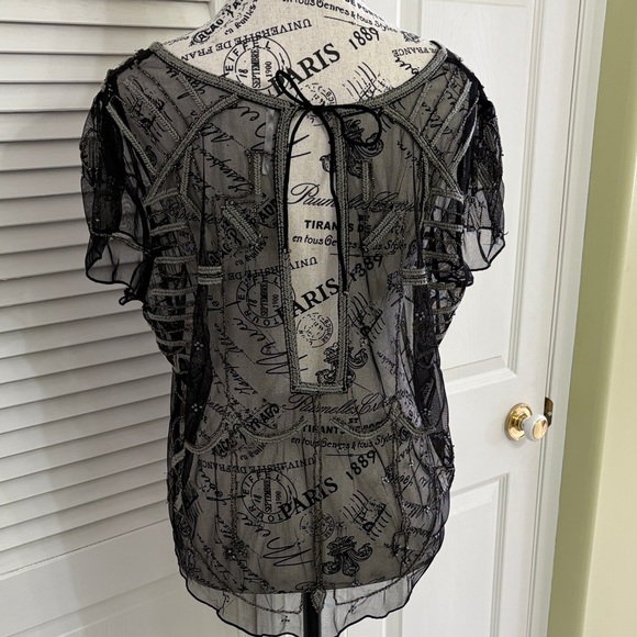 Free People Black Sheer Beaded Blouse small VGUC - Picture 4 of 10